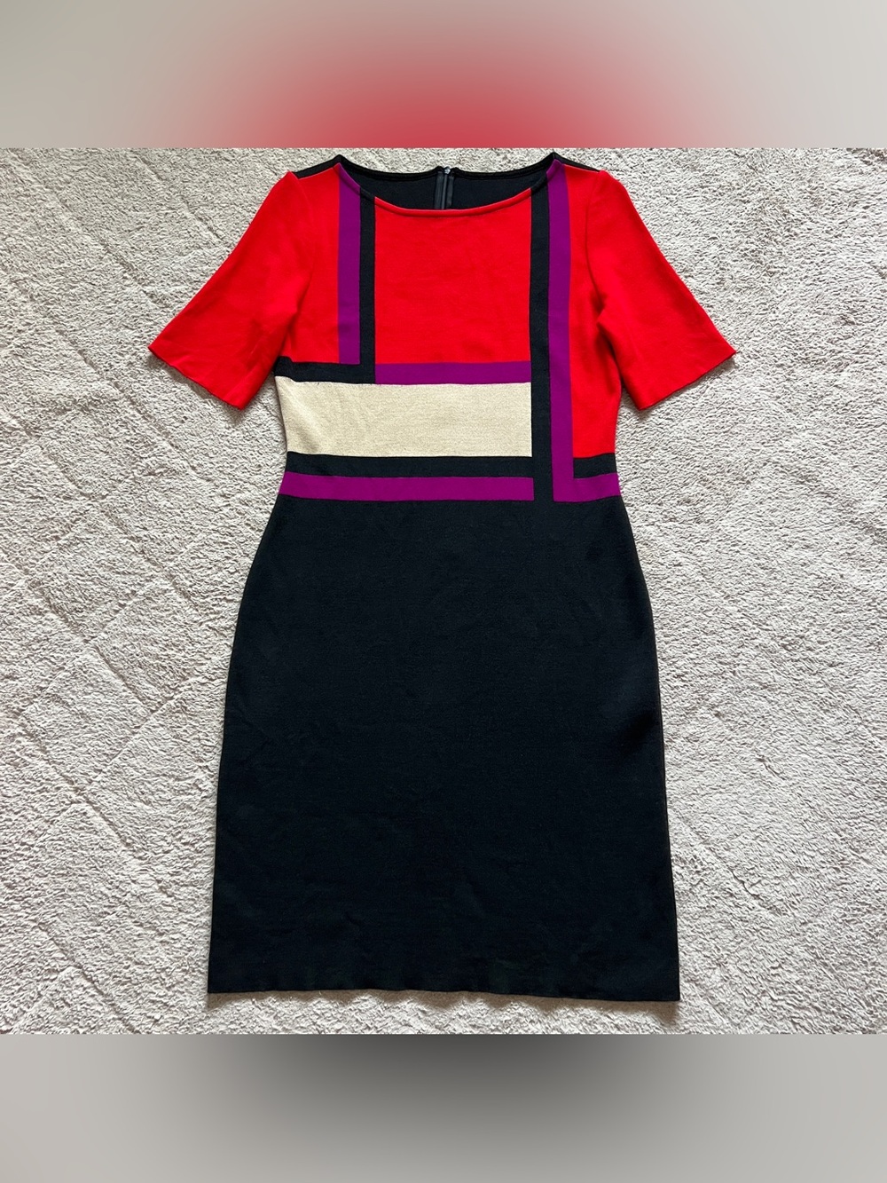 St. John Color Block Sheath Dress Wool Blend Old Money Elegant Luxury Chic Sz 8